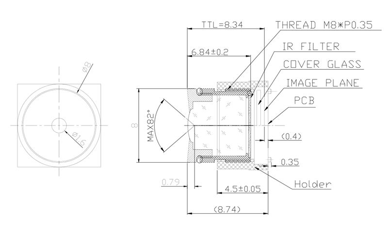 4.6mm M8 렌즈 도면