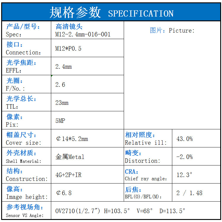 OV4689 렌즈 도면